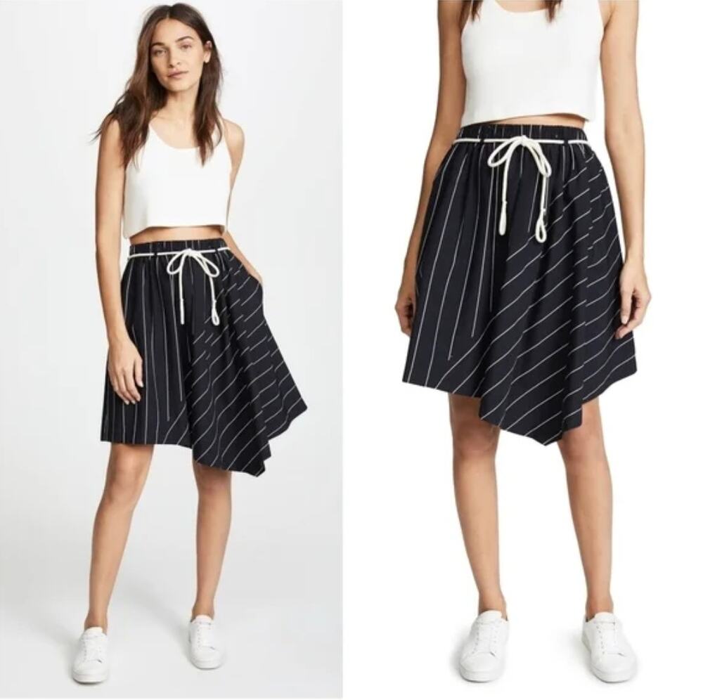 Vince Striped Asymmetric Rope-Tie Skirt Small